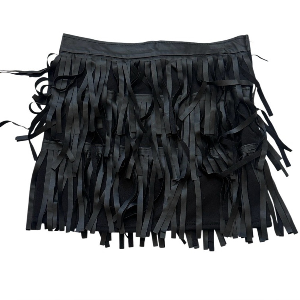 Unbranded Elegant Black Faux Leather Fringe Mini Skirt women Large Junior Rock